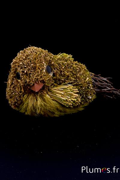 Oiseau en mousse-bois - 15 x 8 cm - naturel